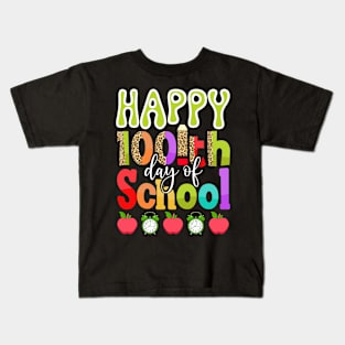 Cute 100th Day Of School 100 Days Leopard Rainbow Boys Girls Kids T-Shirt